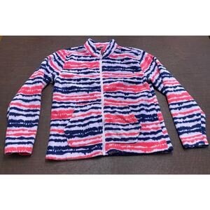 Eddie Bauer Kids L 14/16 Full Zip Fleece‎ Jacket Pink Navy Tie-Dye Stripe Winter